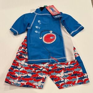 UV Skinz Toddlers Blue and Red Shark Rashguard Set SPF 50